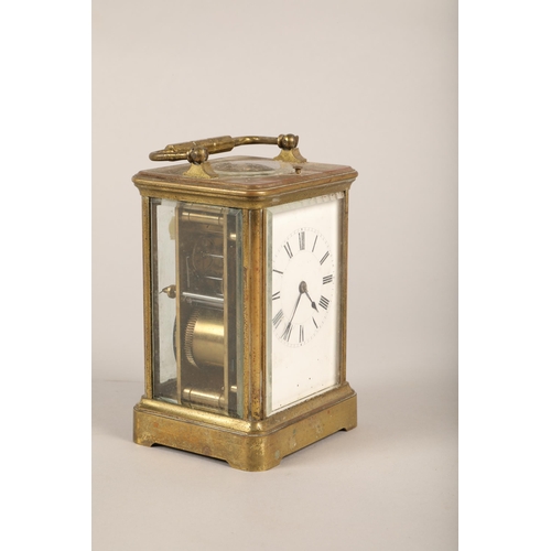 253 - Brass carriage clock and hardwood mantel clock, tallest: approx. 25cm