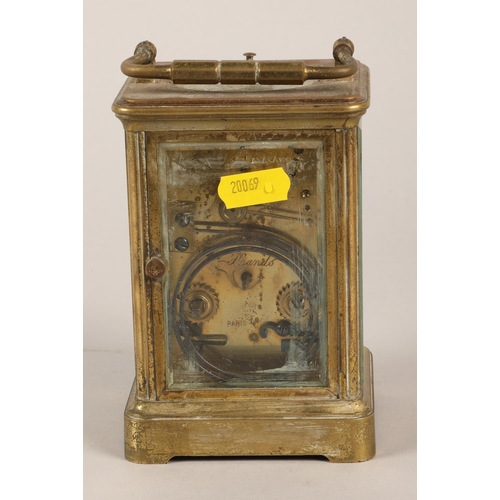 253 - Brass carriage clock and hardwood mantel clock, tallest: approx. 25cm