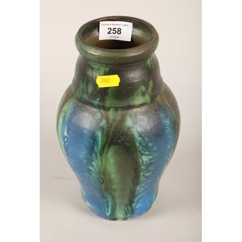 258 - Green and blue Swedish hand painted vase