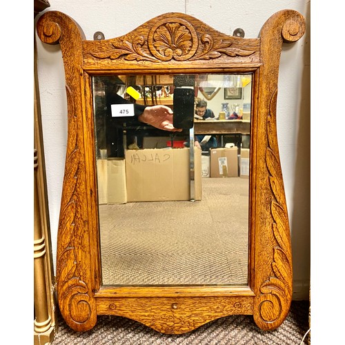 475 - Oak framed mirror, 40cm x 29cm, 62cm x 46cm (incl. frame)