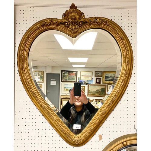 420 - Gilt framed heart-shaped mirror