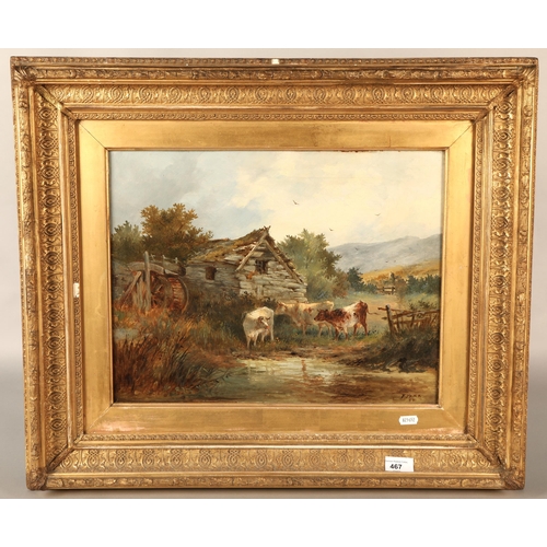 467 - F Park, oil on canvas, cattle grazing, 34cm x 44cm, 58.5cm x 68.5cm (incl. frame)