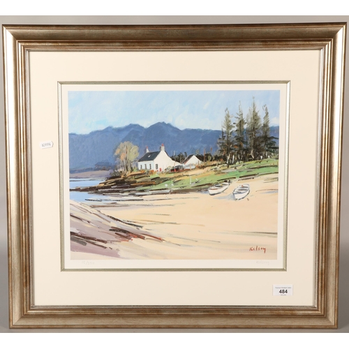 484 - Kelsey, framed print of beach scene, no. 18/250, 60cm x 65cm