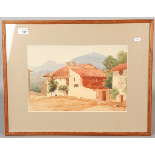 490 - Framed watercolour of Spanish villa, signed H. S. Hennings, 25cm x 37cm, 43cm x 55cm (incl. frame)