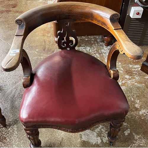 598 - Regency style mahogany open armchair with stuff over seat.