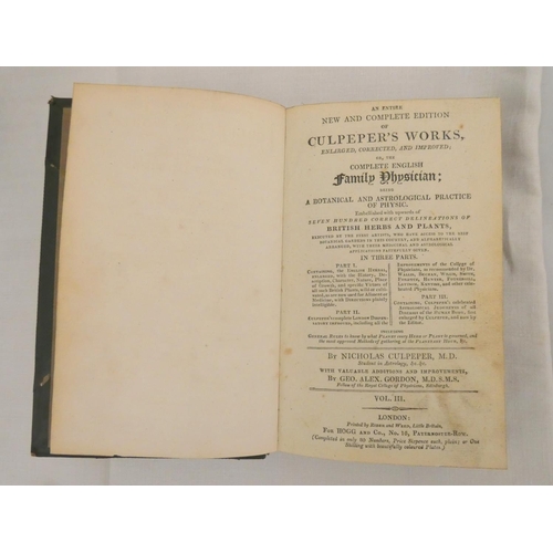 120 - CULPEPER NICHOLAS.  Culpeper's Works, Enlarged, Corrected & Improved, or The Complete ... 