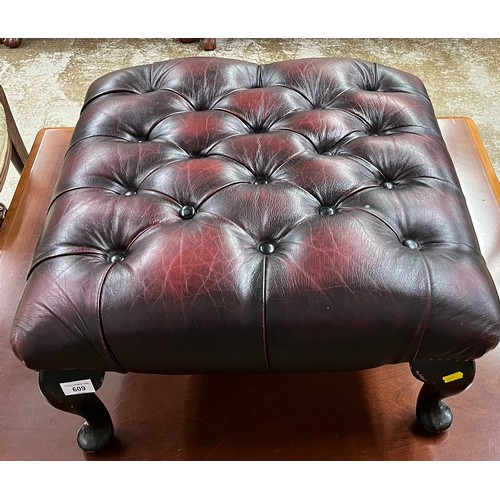 609 - Wine leather button top foot stool