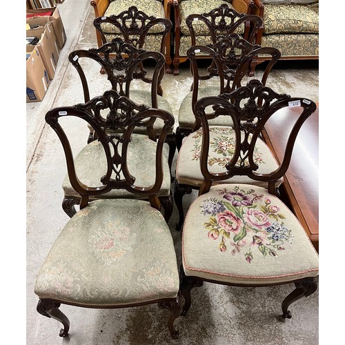 610 - Set of six mahogany drawing room chairs.(Two with tapestry upholstry)