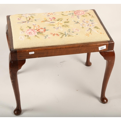 553 - Piano stool with floral design fabric seat