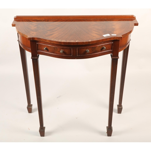 564 - Mahogany half moon console table with two drawers