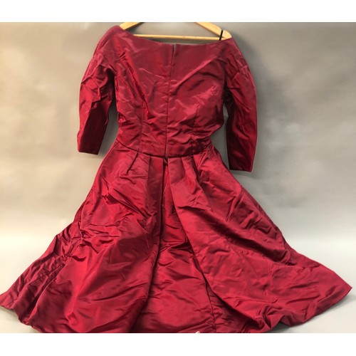 589 - Vintage Christian Dior burgandy gown, with boned bodice and black netting underskirt. Labelled 'Chri... 