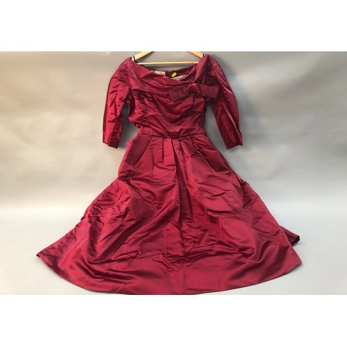 589 - Vintage Christian Dior burgandy gown, with boned bodice and black netting underskirt. Labelled 'Chri... 