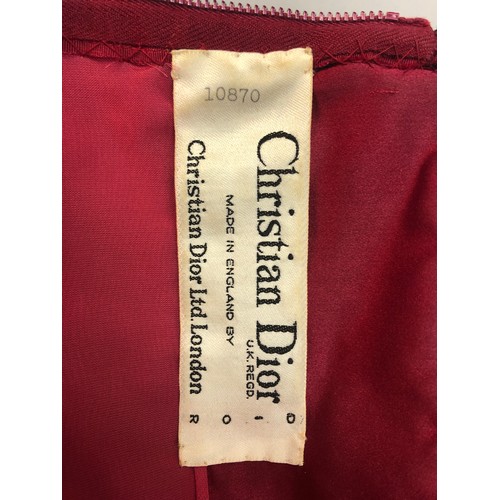 589 - Vintage Christian Dior burgandy gown, with boned bodice and black netting underskirt. Labelled 'Chri... 