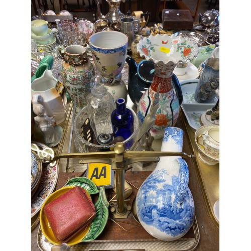 278 - Oriental vases, decanter, teapot, AA badge, antique urinal etc