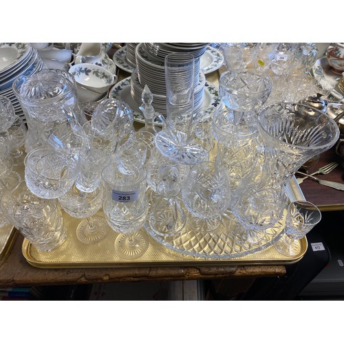 283 - Quantity of glassware to include vase, jug, brandy glasses, etc