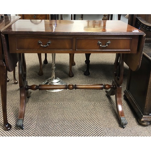 581 - Drop-leaf mahogany two-drawer hall table  92cm x 74cm