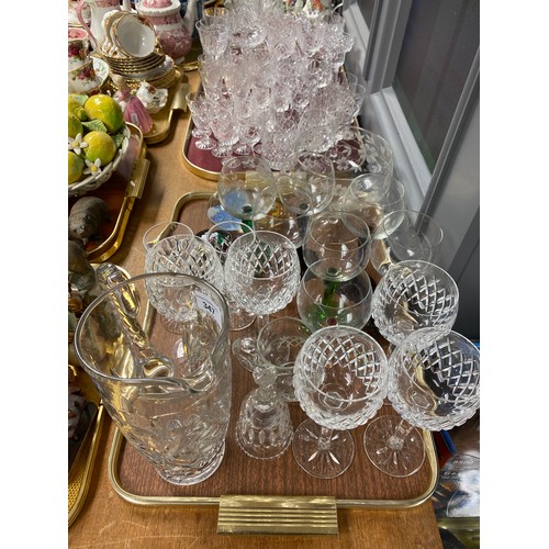 347 - Crystal wine glasses, crystal jug, paperweights, etc