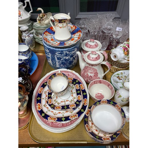 351 - Assorted teaware, blue and white jardiniere, etc