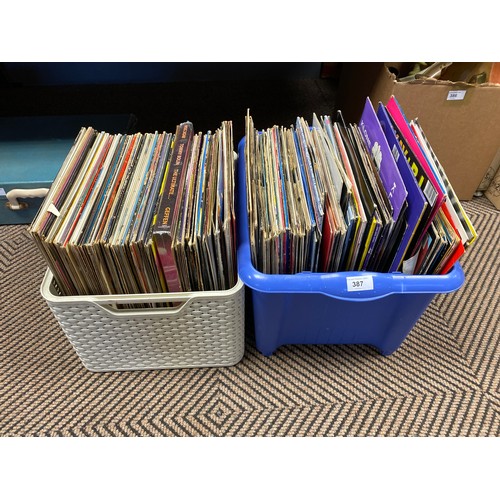 387 - Large quantity of LPs to include Dolly Parton, Motown, etc (two boxes)