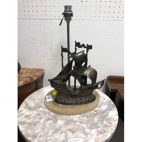 563 - Lamp with onyx base and ship decoration