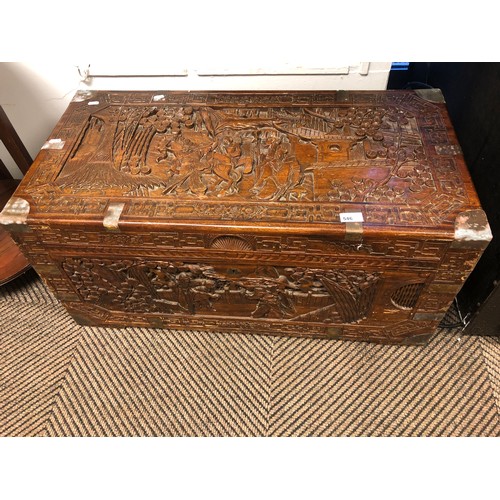 546 - Carved Oriental camphorwood chest