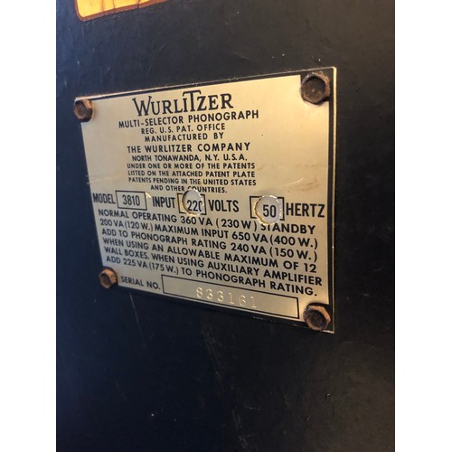 545 - Wurlitzer Americana jukebox, model 3810, serial no. 833161, no key, no records approx. 100cm x 130cm... 