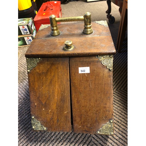 542 - Vintage coal box with ornate brass edgings