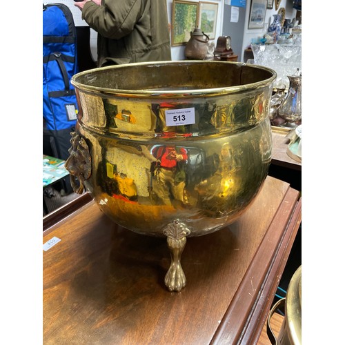 513 - Brass coal scuttle with Queen Anne legs and handles in the style of lions 