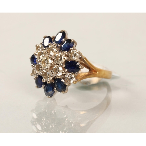 108 - Ladies 18 ct gold diamond & sapphire cluster ring .ring size K/L