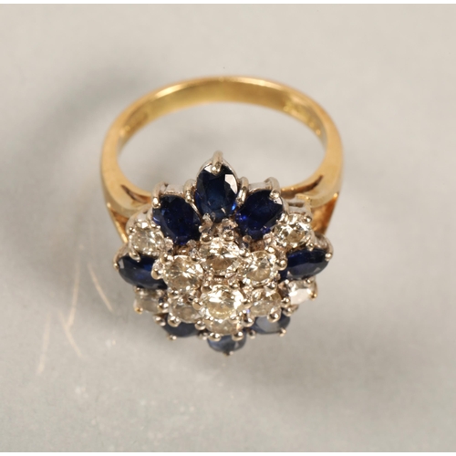 108 - Ladies 18 ct gold diamond & sapphire cluster ring .ring size K/L