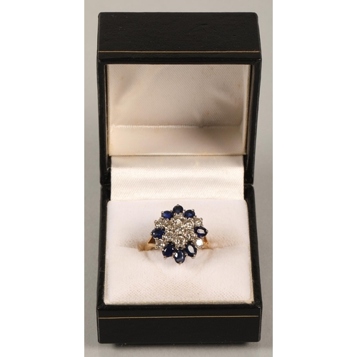 108 - Ladies 18 ct gold diamond & sapphire cluster ring .ring size K/L