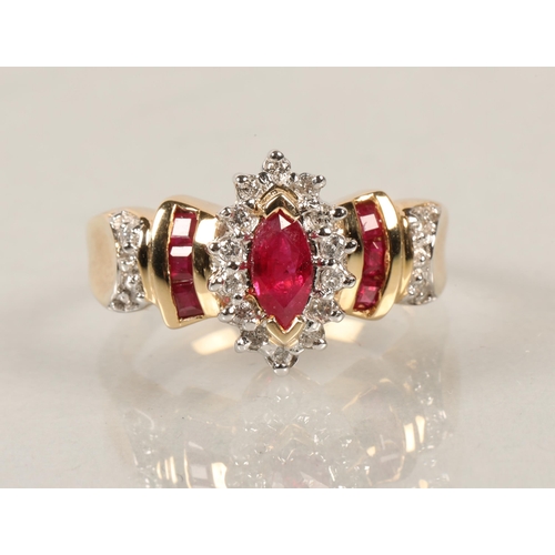 110 - Ladies diamond & ruby ring. ring sizel/m