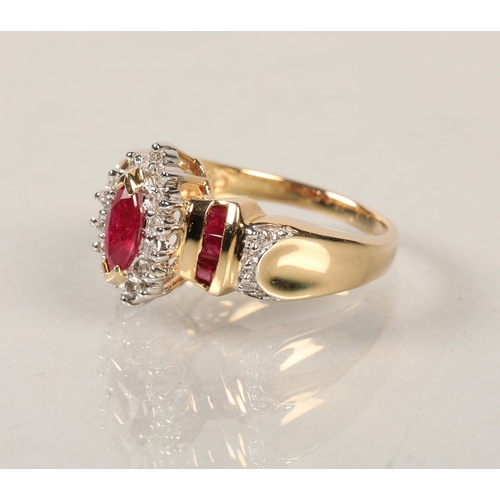 110 - Ladies diamond & ruby ring. ring sizel/m