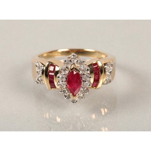 110 - Ladies diamond & ruby ring. ring sizel/m