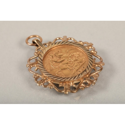 112 - Half sovereign 1910 mounted in 9 ct gold pendant mount .total weight 7.9 grams