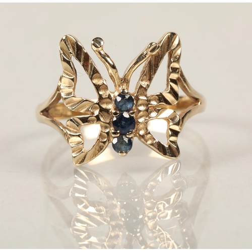 131 - Ladies 9 ct gold butterfly ring.ring size m/n