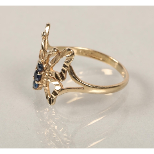 131 - Ladies 9 ct gold butterfly ring.ring size m/n