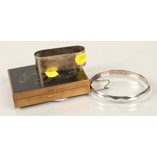 141 - Silver bangle, napkin ring, Musical compact