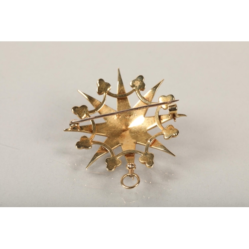 54 - 14 ct yellow gold start brooch with seed pearls, 6 grams