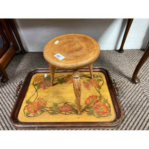 522 - Small stool with floral decorated tray