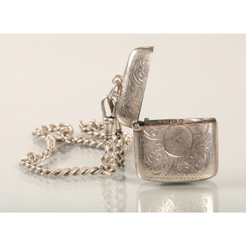 76 - Silver Vesta case on silver fob chain,