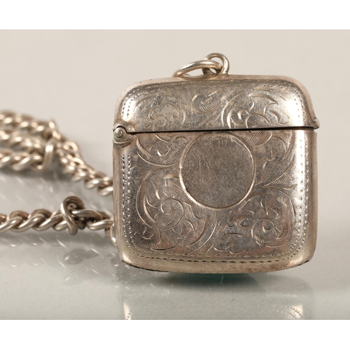 76 - Silver Vesta case on silver fob chain,