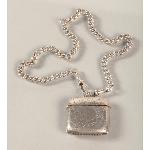 76 - Silver Vesta case on silver fob chain,