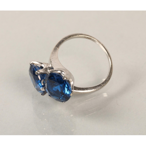 87 - 10 k White gold dress ring with blue stones