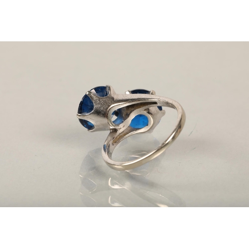 87 - 10 k White gold dress ring with blue stones