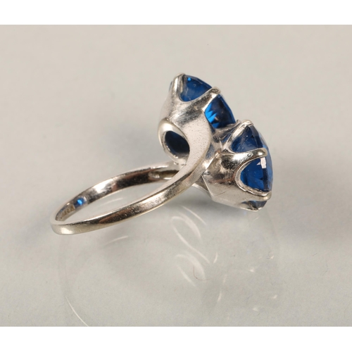 87 - 10 k White gold dress ring with blue stones