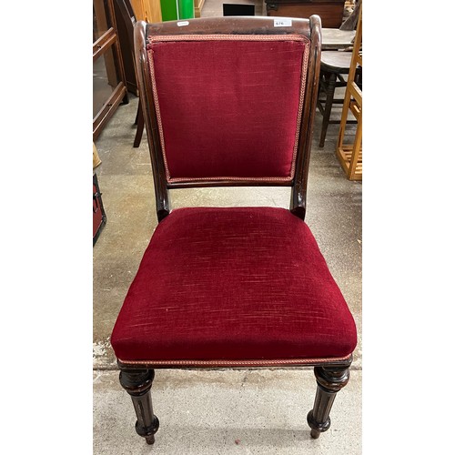 676 - Victorian hall chair with scroll back and reeded leg