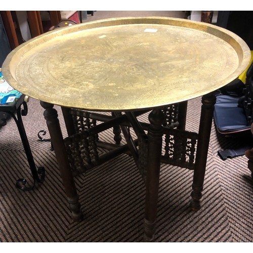 531 - Brass top table with mahogany legs