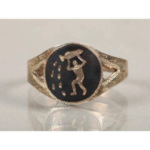 145 - Silver threepence ring , with enamel ring and another (3)