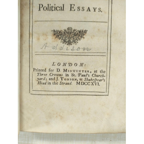 59 - (ADDISON JOSEPH).  The Free-Holder or Political Essays (Nos. 1 to 55). Old panelled calf, ... 